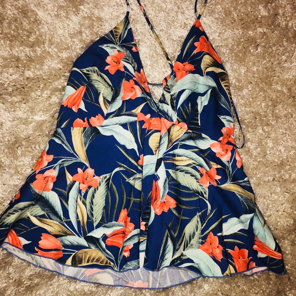MANGO tropical peplum Top
